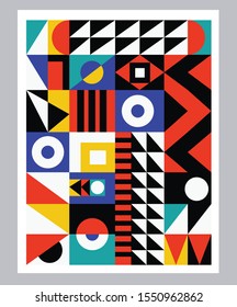 Poster geometrical graphics design, geometry shapes retro trending poster.