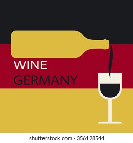 Poster Germany wine on the background of the flag. A bottle of wine with a wineglass