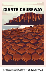 Poster Giants Causeway landscape. Giants-Causeway vector illustration.