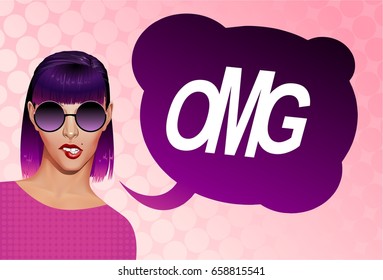 poster, girl, comics bubble, thoughts and emotions, amazement, desire, vector 