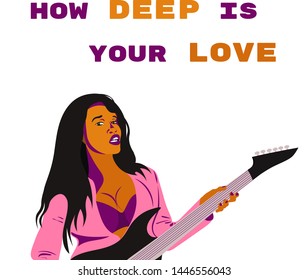 Poster. Girl guitar player. Vector illustration.
