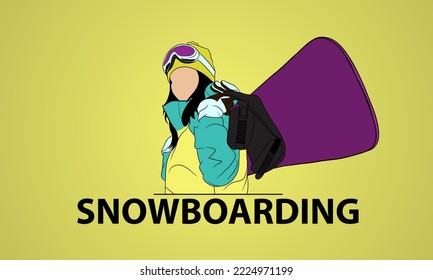 Poster girl holding a snowboard. Logo, Wallpaper.