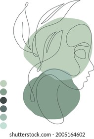 poster with a girl and
natural leaves in one line in a minimalist style