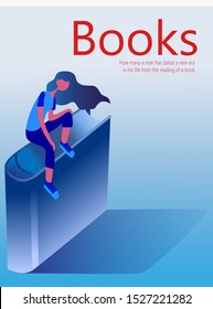 poster girl sitting on isometric book