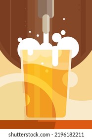 Poster with glass filled with beer. Placard design in abstract style.