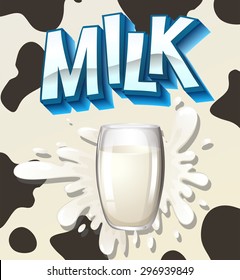 Poster of a glass of milk with cow pattern on the background
