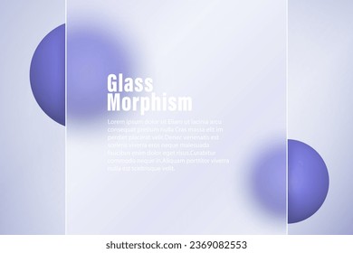 Poster in glass morphism style. Translucent frosted glass and spheres.