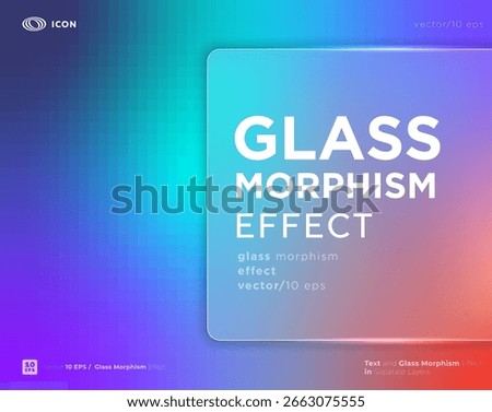 Poster in the glass morphism style. Translucent, frosted glass and background with pixelated texture. Place for your text.