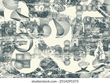 Cartaz com texturas granulosas distorcidas por falhas . Cyber punk coleção de texturas com pontos de meio-tom, formas com falhas, texturas e linhas.
