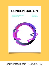 Poster with glitched geometric circle. Banner, Poster, Flyer, Brochure, Card.