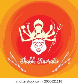 Afiche de la diosa Durga con la cara de León. El afiche da Shubheccha de Navratri.