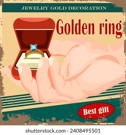 Poster with gold ring in retro style box