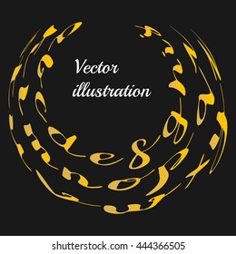 Poster with a golden alphabet on a black background. Circular ornament for business advertising.