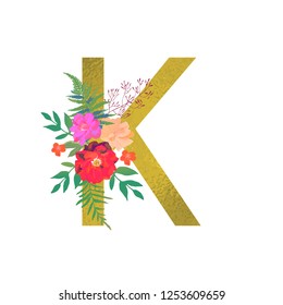 Poster Golden Letter K Floral Botanical Stock Vector (Royalty Free ...