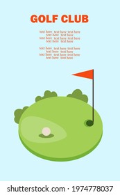 Poster or poster of a golf course with a place under the text. Golf Club. Fun outdoor sports. Vector flat illustration.