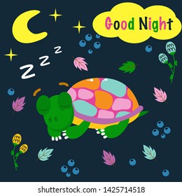 poster good night with a colorful turtle - vector illustration, eps