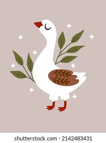 Poster mit Gänse und Blättern
