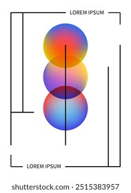Poster with gradient circles. Blurred abstract background with lines. Minimalistic trendy poster with gradient and geometry. Design graphics for Covers, brochures, magazines, social media, banner
