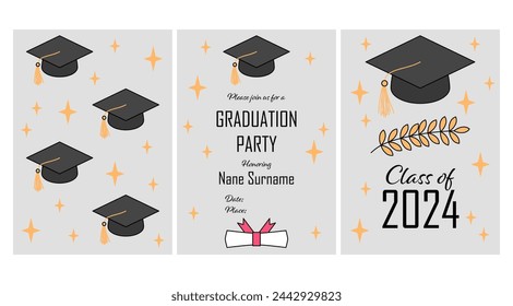 Poster with Graduation caps. Education concept. Template for graduation design, high school or college congratulation graduate, yearbook