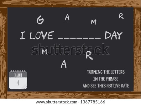 Poster for Grammar Day. Turning the letters in the phrase and see this festive date