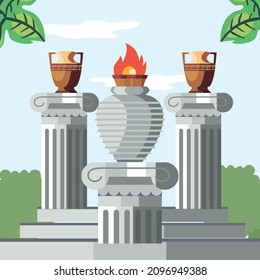 poster of greek vases on columns