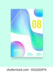 Poster with green and blue gradient shapes and some geometrical primitives. Vector templates for placards, presentations and reports