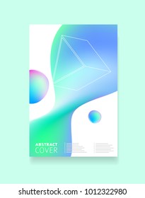 Poster with green and blue gradient shapes and some geometrical primitives. Vector templates for placards, presentations and reports