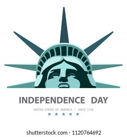  Poster. Green Linear Picture. Independence Day, USA. Statue of Liberty, book. 2018. National Symbol of America. Illustration,white, background. Use presentations, corporate reports, text, postcards,v