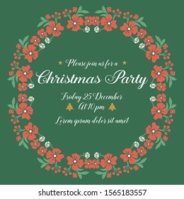 Poster or greeting card for christmas party, with cute green leafy flower frame decoration. Vector