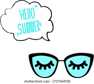 poster with greeting of summer glasses and eyes