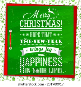Poster with greetings Merry Christmas and happy new year, creative lettering, typography. Greeting card with congratulations christmas. Banner with text greetings. Vector illustration