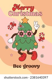  Poster with groovy retro Christmas tree