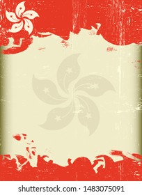 Cartaz de uma bandeira grunge hongkong com um quadro para a sua mensagem