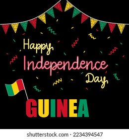 Poster of Guinea National Day or Guinea Independence Day Commemoration with retro neon style. Guinea flag. October 2nd. Vector banner illustration.