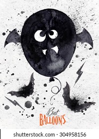 Poster halloween balloon with bat drawing on paper