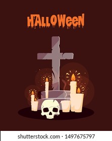 poster halloween with candles and skull