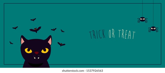 poster halloween with cat black and bats flying vector illustration design