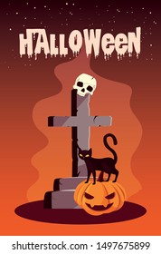 poster of halloween with cat and icons