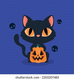 poster of halloween cat with pumpkin