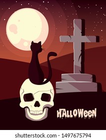 poster of halloween with cat in skull
