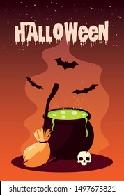 poster of halloween with cauldron and icons
