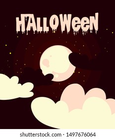 poster of halloween with clouds and moon