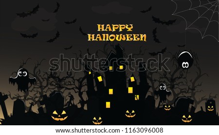 Poster Halloween Festival Atmosphere Cemetery Pumpkins Stock Vector