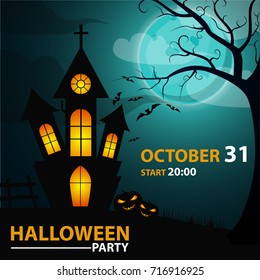 Poster. Halloween party. With bats and with pumpkin. Vector