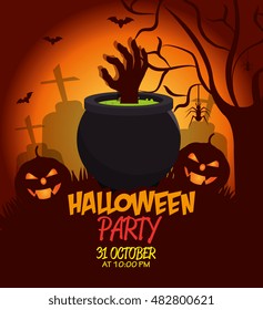 poster halloween party with cauldron design isolated