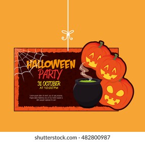 poster halloween party with cauldron design isolated