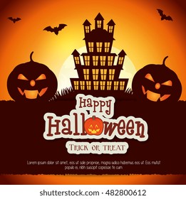 poster halloween party with house scary design isolated