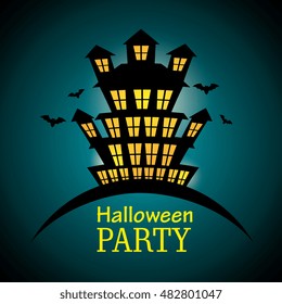 poster halloween party with house scary design isolated