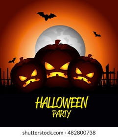 poster halloween party with pumpkin design isolated
