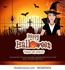 poster halloween party with witch isolated